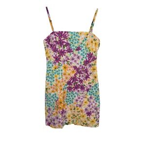 Avec Les Filles Floral Patchwork Mini Dress Size 6 Multicolor Square Neck Summer